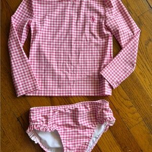 Ralph Lauren Pink Gingham Kids Swim rash guard set